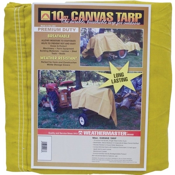 Dize Weathermaster Tarpaulin, 12 ft L, 10 ft W, Canvas, Tan - CA1012D