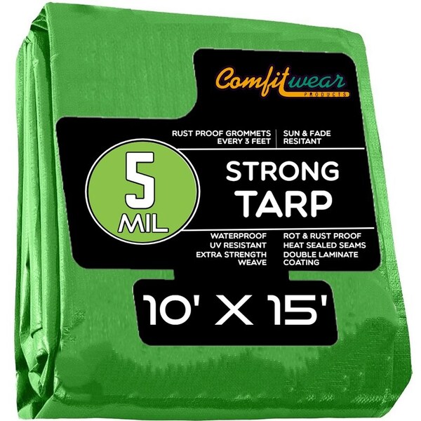 Comfitwear 10 MIL Heavy Duty Multi-Purpose Tarp Cover Rust Proof Waterproof Reinforced Edges Green/Black - MTGB-1015