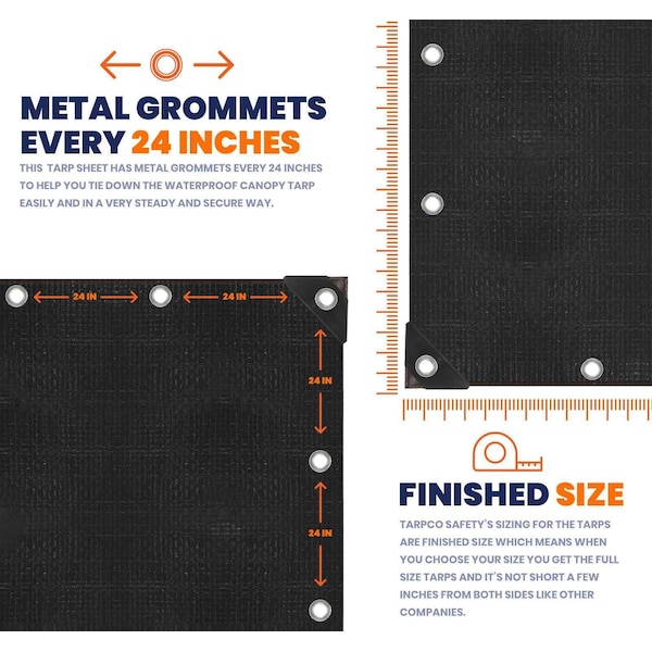 Protarp Heavy Duty Tarp, 18 ft x 24 ft, 14 Mil, Black, Polyethylene - TS-106-18X24