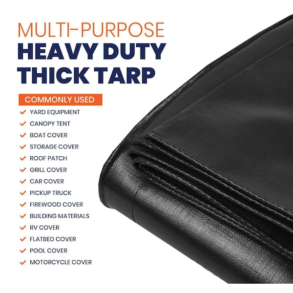 Protarp Heavy Duty Tarp, 18 ft x 24 ft, 14 Mil, Black, Polyethylene - TS-106-18X24