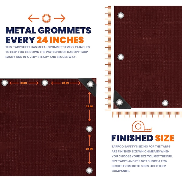 Tarpco Safety Heavy Duty Tarp, 6 ft x 8 ft, 14 Mil, Maroon, Polyethylene, Waterproof, Rip and Tear Proof - TS-107-6X8