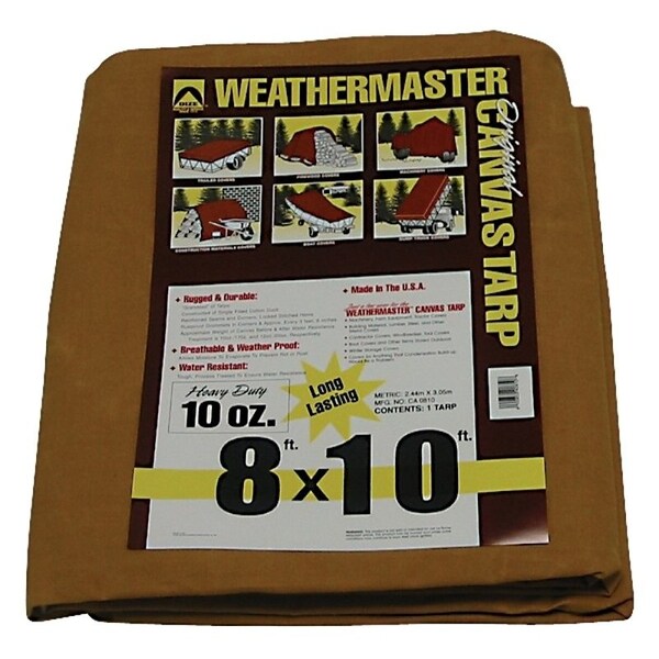 Dize Weathermaster Tarpaulin, 10 ft L, 8 ft W, Canvas, Tan - CA0810D