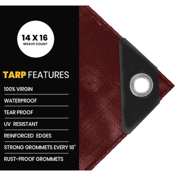 Protarp Heavy Duty Tarp, 20 ft x 40 ft, 16 Mil, Maroon, Polyethylene - PT-107-20X40