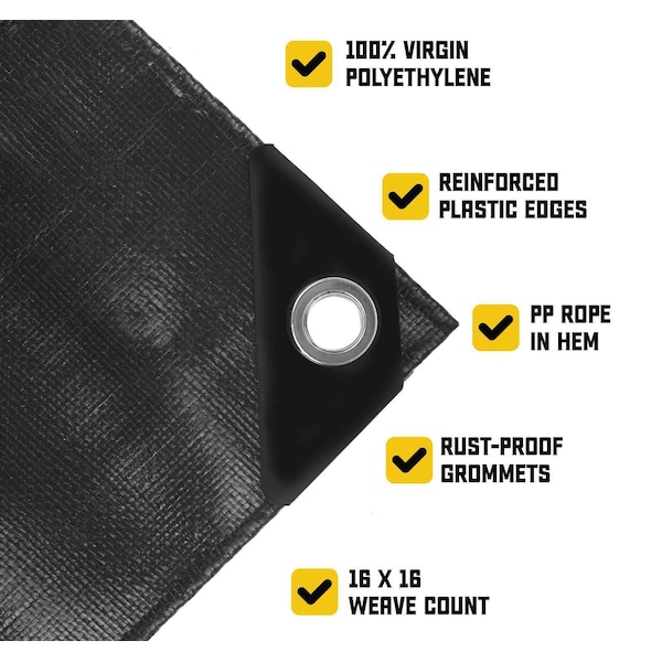 Core Tarps Heavy Duty Tarp, 40 ft x 80 ft, 20 Mil, Black, Polyethylene - CT-706-40X80