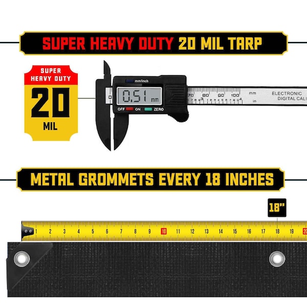 Core Tarps Heavy Duty Tarp, 40 ft x 80 ft, 20 Mil, Black, Polyethylene - CT-706-40X80