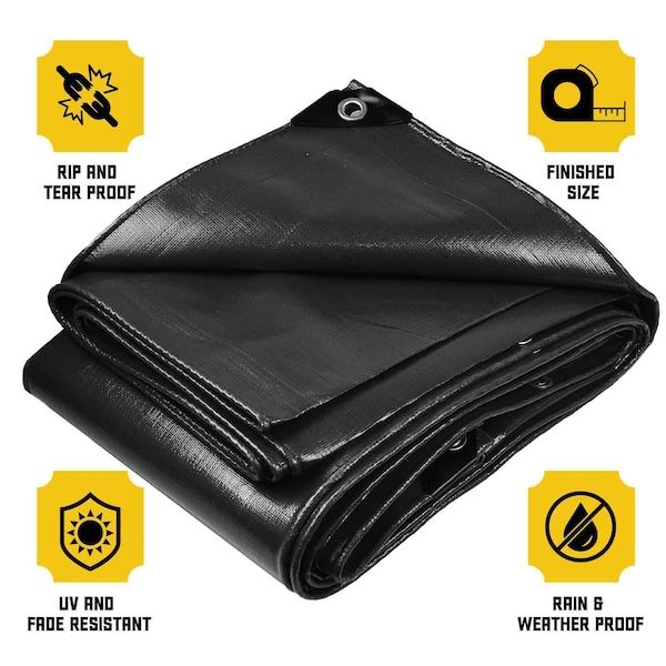 Core Tarps Heavy Duty Tarp, 40 ft x 80 ft, 20 Mil, Black, Polyethylene - CT-706-40X80
