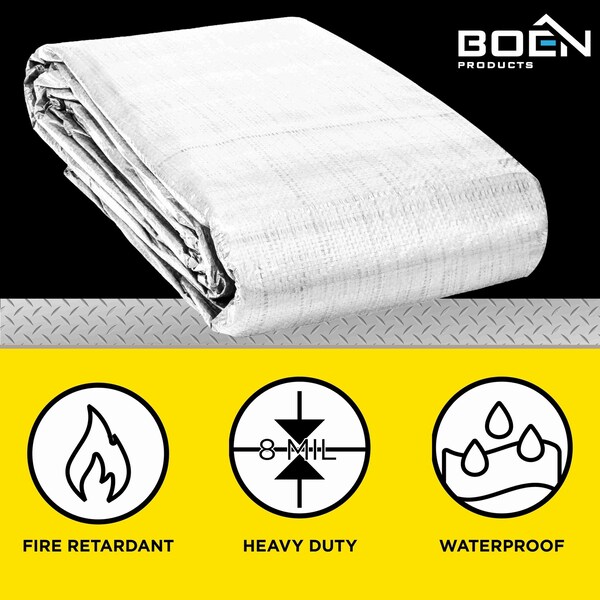Boen Construction FR Tarp, 20 ft x 30 ft, 8Mil, White, Polyethylene (PE) - CT-2030