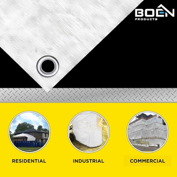 Boen Construction FR Tarp, 20 ft x 30 ft, 8Mil, White, Polyethylene (PE) - CT-2030