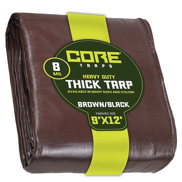 Core Tarps Heavy Duty Tarp, 12 ft L x 0.5 mm H x 9 ft W, 8 Mil, Brown/Black, Polyethylene - CT-402-9X12