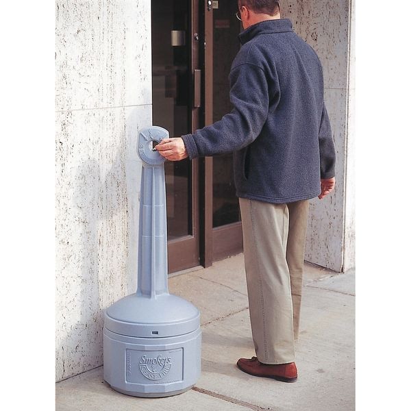 Justrite 1 Gal. Smokers Cease-Fire Cigarette Receptacle, Black - 26806D
