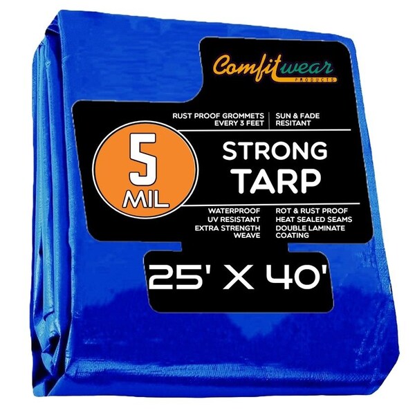 Comfitwear 5 MIL Standard Strong Multi-Purpose Tarp Cover Rust Proof Waterproof Reinforced Edges, Blue - MT-2540