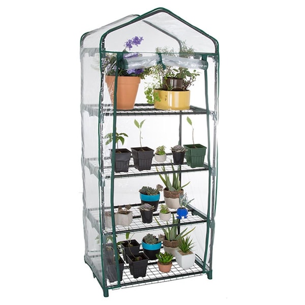Grillgear 27.5 x 19 x 63 in. 4 Tier Mini Greenhouse with Cover ; Green - GR3251473