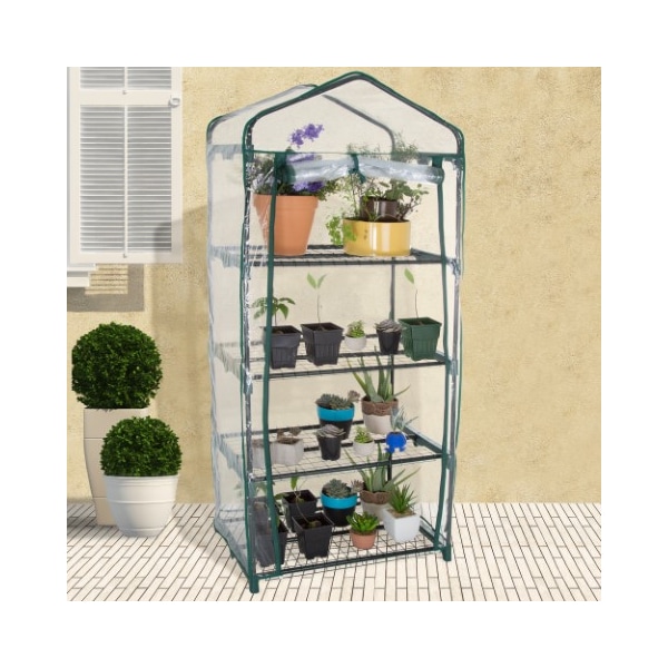 Nature Spring 4-Tier Greenhouse, Outdoor Gardening House with Zippered and Metal Shelves for Vegetables/Flowers - 159305GUD