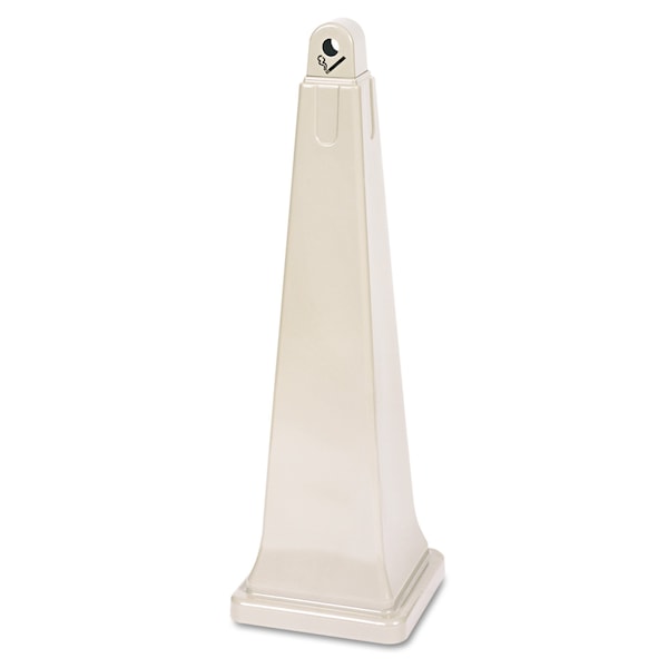 Rubbermaid Commercial Cigarette Waste Collector, Pyramid, 1 gal, Plastic/Steel, Beige - FG257088BEIG