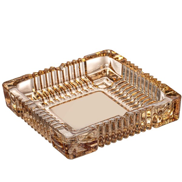 Basicwise Luxury Large Glass Ashtray with 4 Slots for Cigarettes and Cigars, Transparent Square Design for - QI004717