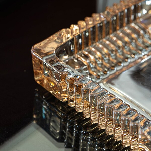 Basicwise Luxury Large Glass Ashtray with 4 Slots for Cigarettes and Cigars, Transparent Square Design for - QI004717