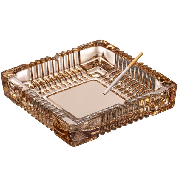 Basicwise Luxury Large Glass Ashtray with 4 Slots for Cigarettes and Cigars, Transparent Square Design for - QI004717