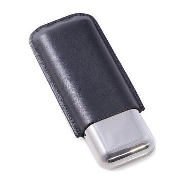 Bey Berk International Bey-Berk International  52 Gauge Stainless Steel Double Cigar Holder - Black Leather - C242B