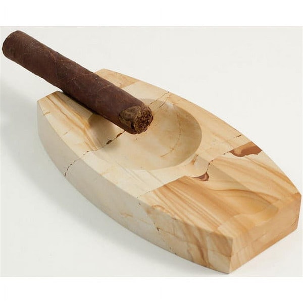 Bey Berk International Bey-Berk International  Natural Marble Two Cigar Oval Ashtray - C306