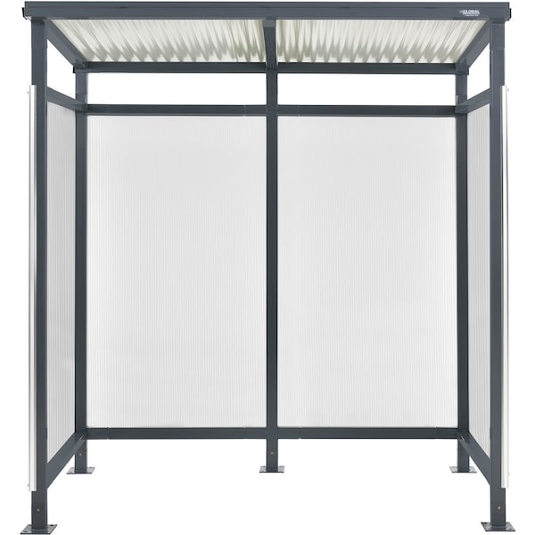 Global Industrial 6'5W x 3'8D x 7'H Bus Smoking Shelter Flat Roof with Three Sided Open Front, Gray - 493404