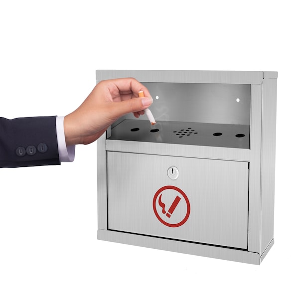 Alpine Industries Stainless Steel Quick Clean Wall Mounted Cigarette Disposal Bin - 490-02-SS