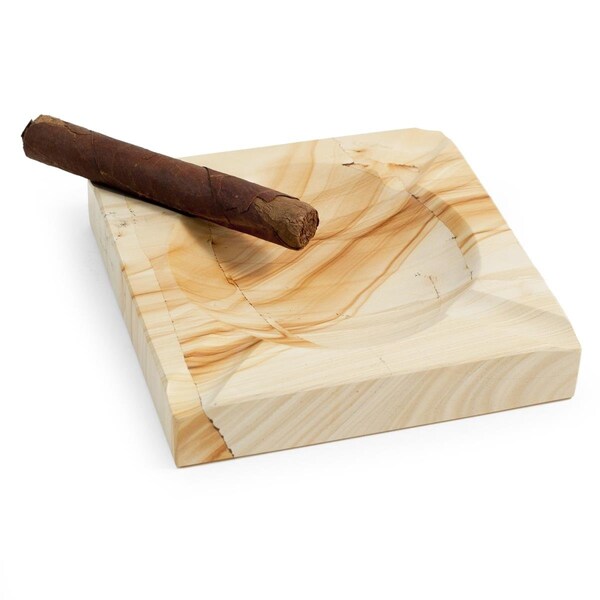 Bey Berk International Bey-Berk International  Square Marble Four Cigar Ashtray, Natural - C304