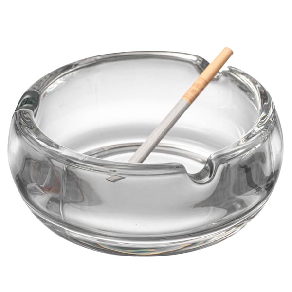 Basicwise Elegant Glass Round Portable and Modern Ashtray - Perfect for Smokers and as a Decorative - QI004716