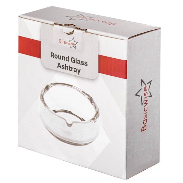 Basicwise Elegant Glass Round Portable and Modern Ashtray - Perfect for Smokers and as a Decorative - QI004716