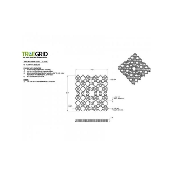 Truegrid Pro-Plus Permeable Paver, 24'' W x 24'' L, 2'' H, 4 sqft - TG-0020