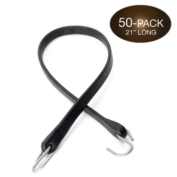 Dc Cargo 21in Natural Rubber Tarp Straps With S-Hooks, 50PK - 21RTSCSH-50