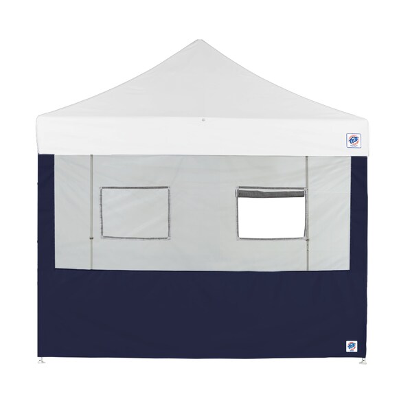 E-Z Up TAA Compliant Food Booth Sidewall with 2 Serving Windows, 8' W x 8' H, Navy Blue - SW3FB8FXTMC2WNB