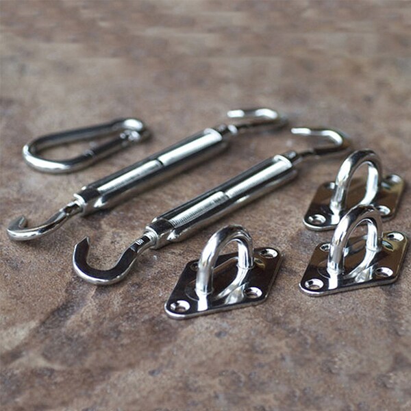 King Canopy Sun Shade Sail Triangle Hardware Kit for Installation, Turnbuckle is 8in Closed 11in Open, SS - ZT2001300