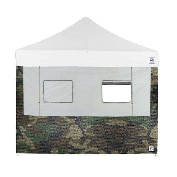 E-Z Up TAA Compliant Food Booth Sidewall with 2 Serving Windows, 10' W x 10' H, Woodland Camo - SW3FB10FXTMC2WWC