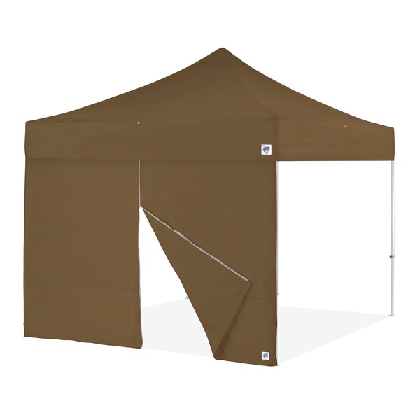 E-Z Up TAA Compliant Food Booth Middle Zipper Sidewall, 13' W x 13' H, Coyote Brown - SW3PRFBMTC13CB