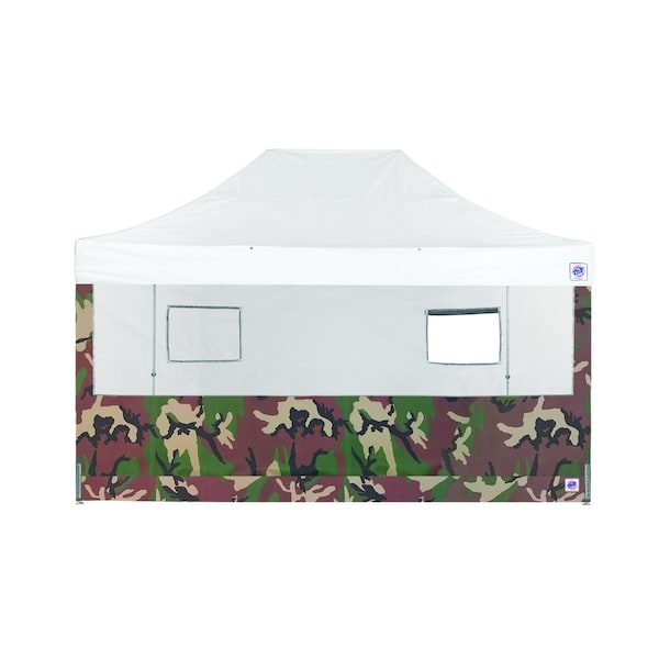 E-Z Up TAA Compliant Food Booth Sidewall with 2 Serving Windows, 15' W x 15' H, Woodland Camo - SW3FB15FXTMC2WWC