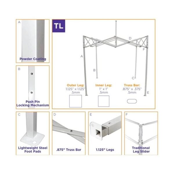 Impact Canopy TL Kit 10 FT x 10 FT  , 210d Top White , Roller Bag, and 4 Weight Bags - 283020201