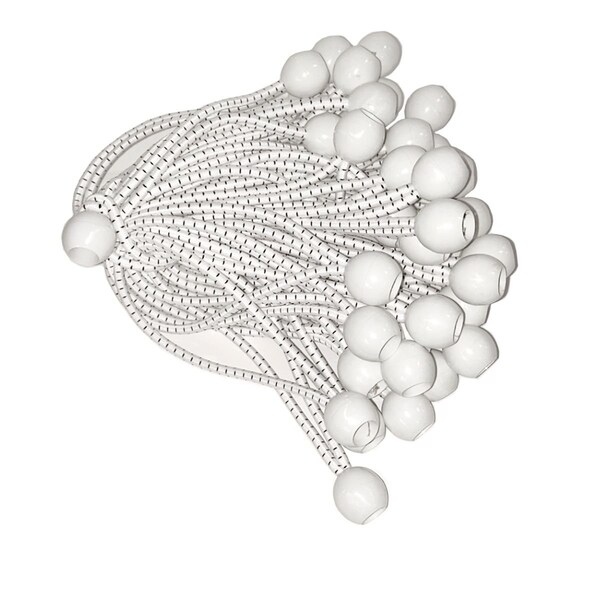 King Canopy 8in Ball Bungee Cord, Cord is 16ines Stretched and 1in Plastic Ball, 25-Piece, White - BALLW-25