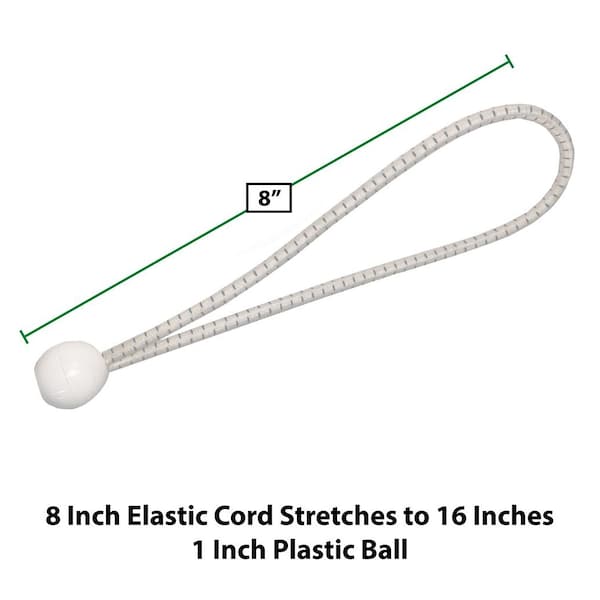 King Canopy 8in Ball Bungee Cord, Cord is 16ines Stretched and 1in Plastic Ball, 25-Piece, White - BALLW-25