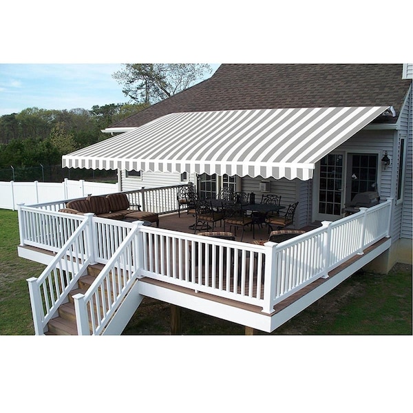 Tepee Supplies Retractable Motorized 20 x 10 Feet Home Patio Canopy Awning Sunshade Grey White Color - TE2751376
