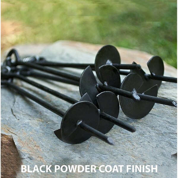 King Canopy 8-Piece Ground Anchor Kit, 15in Steel Powder Coated, Auger Style w/80 feet of Rope, Black - A8200