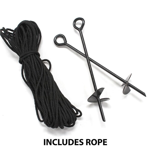 King Canopy 8-Piece Ground Anchor Kit, 15in Steel Powder Coated, Auger Style w/80 feet of Rope, Black - A8200