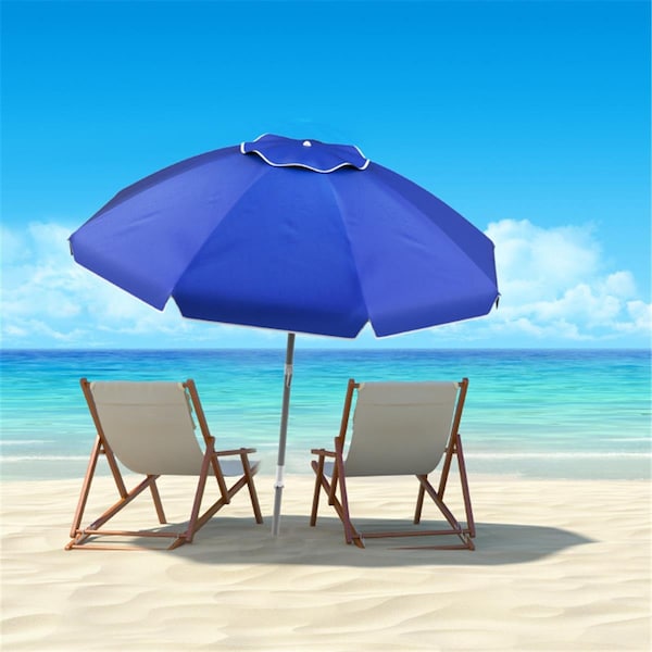 Grillgear Beach Umbrella w/360 deg Tilt Portable Outdoor Sun Shade Canopy with UV Protection - 7 ft. - Blue - GR3254322
