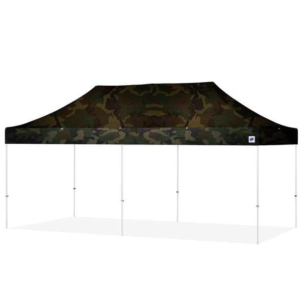 E-Z Up TAA Compliant Eclipse Shelter, 10' W x 20' L, White Steel Frame, Woodland Camo Vented Top - EC3STL20KFWHTVMCWC