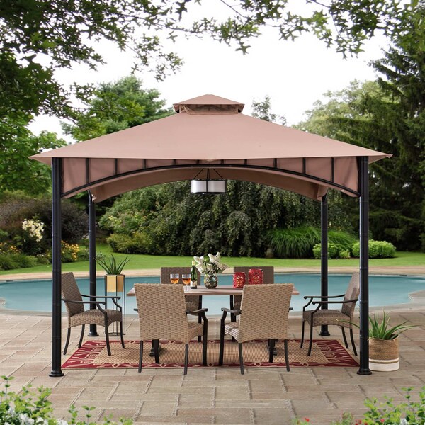 Sunjoy 11ft. x 11 ft. 2-tone Bronze Bamboo Steel Gazebo with 2-tier Hip Roof - A101011900
