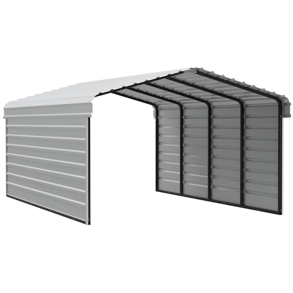 Arrow Storage Products Galvanized Steel Carport, W/ 2-Sided Enclosure, Compact Car Metal Carport Kit, 12'x20'x7', Eggshell - CPH122007ECL2