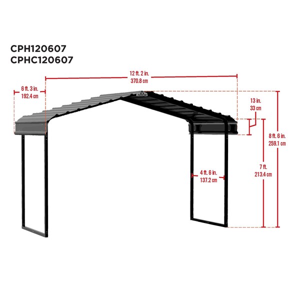 Arrow Storage Products Metal Canopy 12x6x7 ft. Charcoal - CPHC120607DS