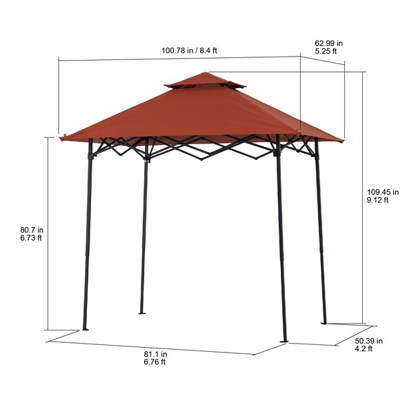 Sunjoy 8ft x 5ft Double Roof Red Pop up Grill Gazebo with Portable Bag and Removable Remote Control Light - A103006112