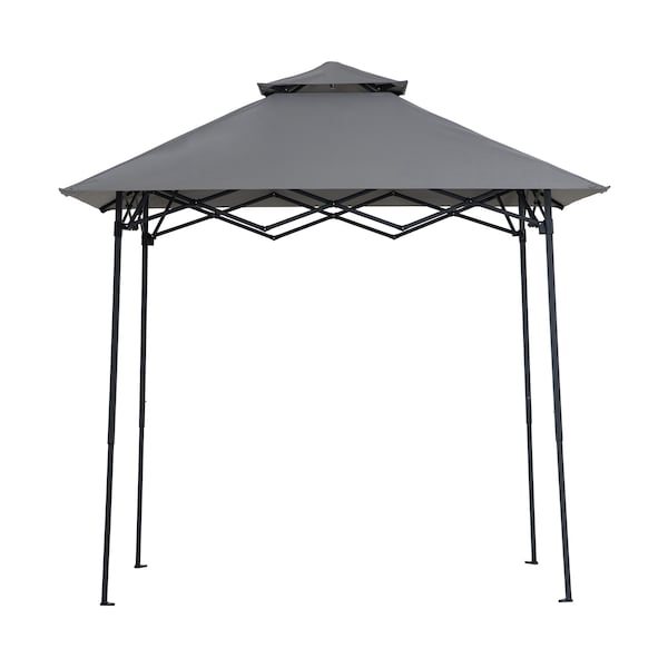 Sunjoy 8ft x 5ft Double Roof Grey Pop up Grill Gazebo with Portable Bag and Remote Control Light - A103006111