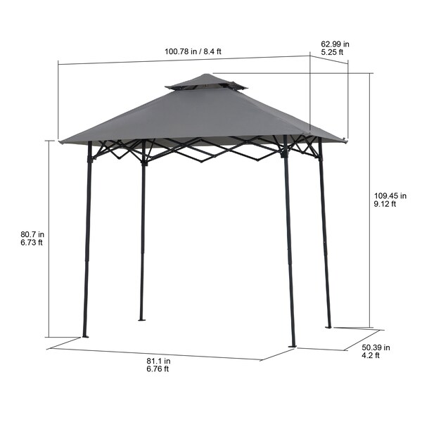 Sunjoy 8ft x 5ft Double Roof Grey Pop up Grill Gazebo with Portable Bag and Remote Control Light - A103006111