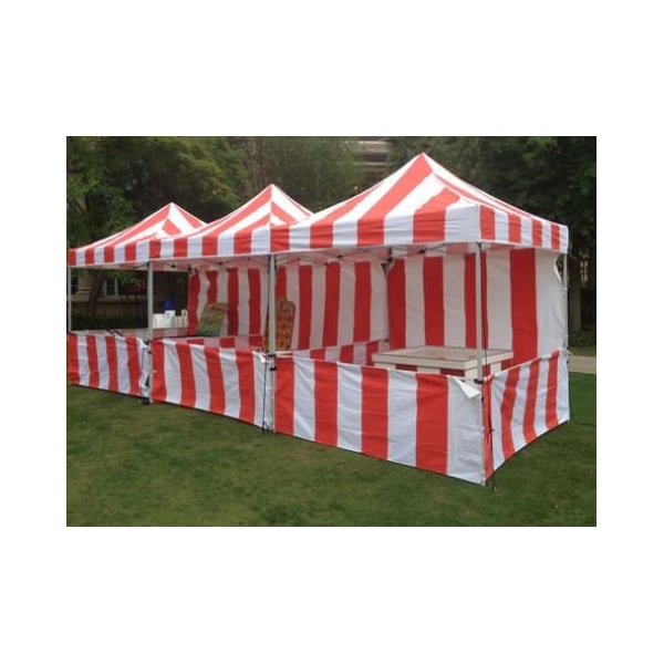 Impact Canopy Carnival Kit 10 FT x 10 FT  Steel Frame - 1 Top, 3 Rails Skirts, and 1 Backwall, Red and White - 040040001